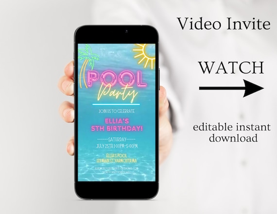 pool party ecard,pool party text invitation,pool party birthday digital invitation,summer party digital invitation,animated text message