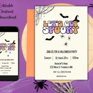 Halloween Party Invitation, Costume Party, Lets Get Spooky  Instant Download,Halloween Invitation, Modern Halloween Invite, Printable invite