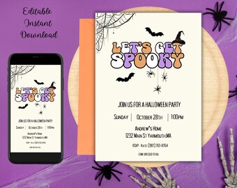 Halloween Party Invitation, Costume Party, Lets Get Spooky  Instant Download,Halloween Invitation, Modern Halloween Invite, Printable invite