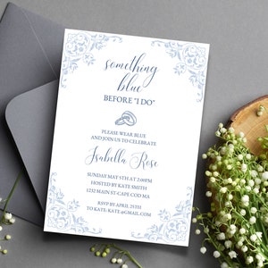 Something Blue Before I do, Bridal Shower Invitation Template, Blue Floral, Printable Bridal Shower, Editable Wedding, Dusty Blue wedding