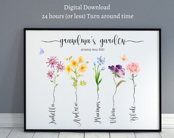 Plantilla de ramo familiar de flores de nacimiento, flor del mes de nacimiento, regalo para mamá, regalo del Día de la Madre, regalo para mamá, flor de nacimiento personalizada digital, imprimible