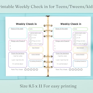 Weekly Check-In For Teens, Teen Mental Health , School | Journaling for Students, Weekly printable, printable check in for kids