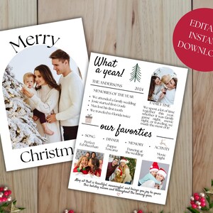 Modello di biglietto di Natale "Anno in rassegna", collage fotografico di biglietti "Che anno", modello di biglietto di auguri per le feste ad arco stampabile, newsletter per le feste, biglietto fotografico