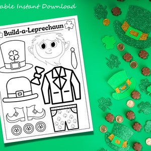St. Patrick&#39;s Cut and Paste Printable - &quot;ST. PATRICKS CRAFTS&quot; leprechaun craft, kids st patricks day, cut and color, leprechaun, preschool