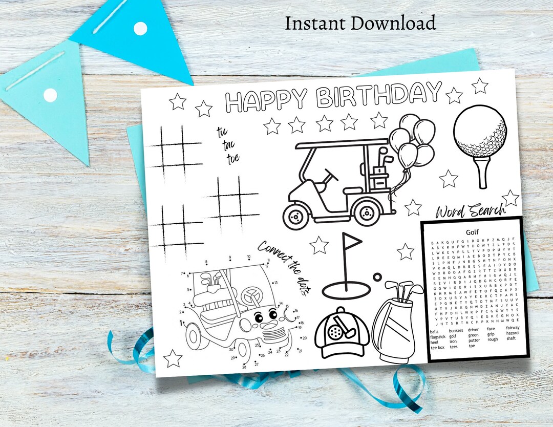 GOLF Coloring Page Golf Birthday Party Activity Game Golfing Birthday ...