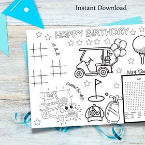 GOLF Coloring Page Golf Birthday Party Activity Game Golfing Birthday Hole in One Party Boy Girl Instant Download PRINTABLE