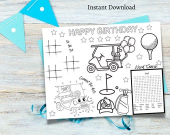 GOLF Coloring Page Golf Birthday Party Activity Game Golfing Birthday Hole in One Party Boy Girl Instant Download PRINTABLE