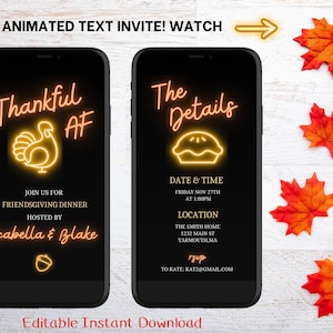 Digital Friendsgiving Dinner Invitation For Her Or Him, Modern Thanksgiving Party Invite, Electronic Instant Download Mobile Phone E-invite