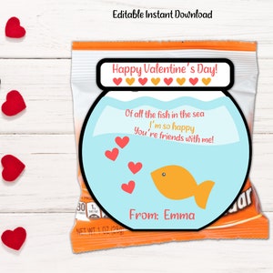 Cracker poisson rouge Saint-Valentin - Saint-Valentin poisson - imprimable Saint-Valentin - classe Saint-Valentin à distribuer - cadeaux de la Saint-Valentin - impression de la Saint-Valentin pour enfants
