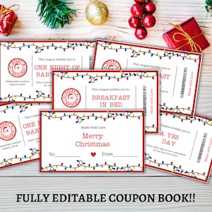 Printable Christmas Coupon Book, Editable Christmas Coupons, Christmas Coupons for Kids, Christmas Gift for Her, Gift for him, coupon book