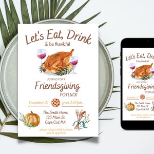Editable Thanksgiving Invitation Friendsgiving Invite Rustic Turkey Thanksgiving Printable Template Instant Download, Friendsgiving text