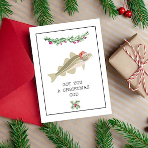 Heb je een kerstkabeljauw - grappige woordspeling kerstkaart - Punny kerstkaarten - kaart voor vissen - kabeljauw kerstkaart - PRINTBARE kerstkaart