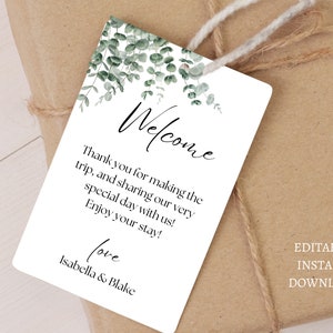 Personalized Welcome Bag Tag, Greenery Tags for Hotel Wedding Guest Gift Bags, Destination Wedding Favor Tags, custom wedding tag, printable