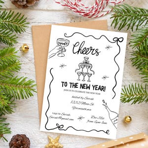 New Years Eve Party Invitation Hand Drawn, Whimsical New Year Party Invite, Disco Ball, Champagne Tower, Editable Template, NYE Party invite image 9