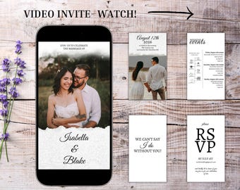 Wedding Video Invitation Template, Animated Wedding Invitation with RSVP, Details & Program, Add Your Own Photo and Music, Wedding invite