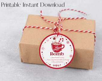 Hot Chocolate Bomb Tags Printable, Hot Cocoa Bomb Instructions, Birthday Party Favors, Cookies and Cocoa Christmas gift tag Instant download