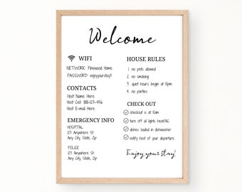 1 Page Airbnb Welcome Sign Template| Short Term Rental Welcome Guide | Airbnb Check Out Instruction |House Rules |Airbnb WIFI Sign Template