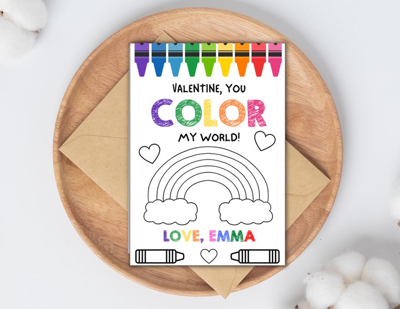 Valentine Cards for Kids PRINTABLE, Color My World Valentines ...