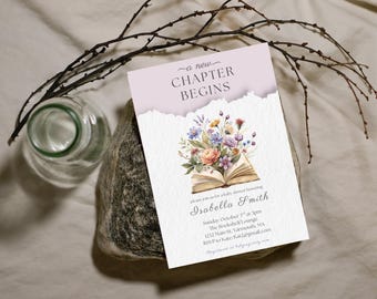 A New Chapter Begins Baby Shower Invitation, Storybook Baby Shower Invite, Gender Neutral, Printed or Instant Editable Template,