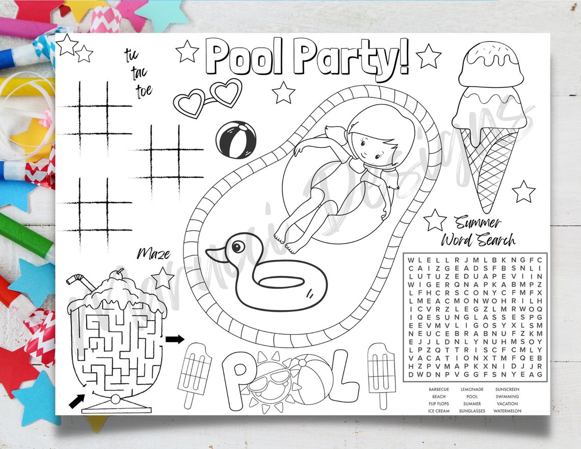 Printable Pool Party Activity Sheet / Kids Printable Activity - Etsy