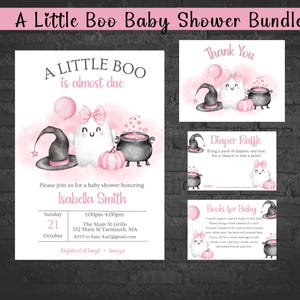 Editable Pink A Little Boo Baby Shower Invitation Bundle, Girl Halloween Baby Shower Invite, Ghost Halloween Baby Shower Invite