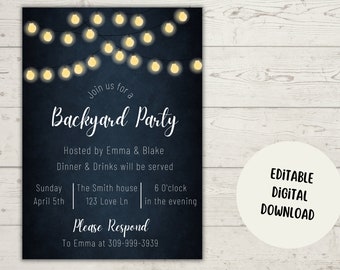 Backyard Party Invitation Template, Birthday, Baby Shower, Couples Shower, Garden Party, Backyard Party invite, Digital party Invitation