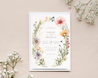 Wildblumen Hochzeit Einladung Vorlage, druckbare Boho Floral Vorlage, druckbare Hochzeitseinladung, Wildblumen Einladung, FLORAL