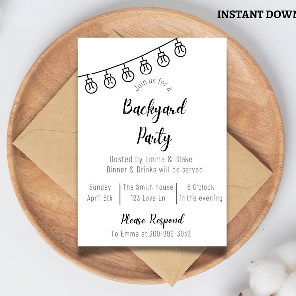 Backyard Party Invitation Template, Birthday, Baby Shower, Couples Shower, Garden Party, Backyard Party invite, Digital party Invitation