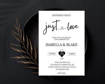 Nothing Fancy Just Love Invitation, Elopement Reception Invite, Minimalist Elopement Announcement Card, Modern Reception Invite
