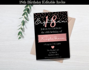 18th Birthday invite, 18th birthday,18th birthday party,printable invite,birthday invitation,birthday evite,18th birthday girl,birthday
