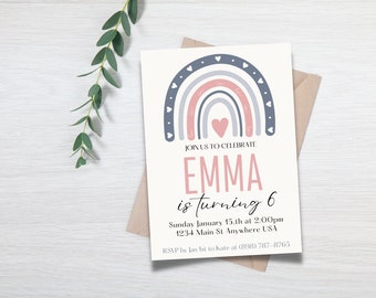 Editable ANY AGE Boho Rainbow Birthday Invitation Girl Hippie Earthy Boho Rainbow Party Invite Template Instant Download, printable birthday
