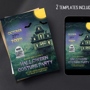 Halloween Invitation - Haunted House Halloween Costume Party Invite,Editable Template Instant Download, Costume Party Invite, Text Invite
