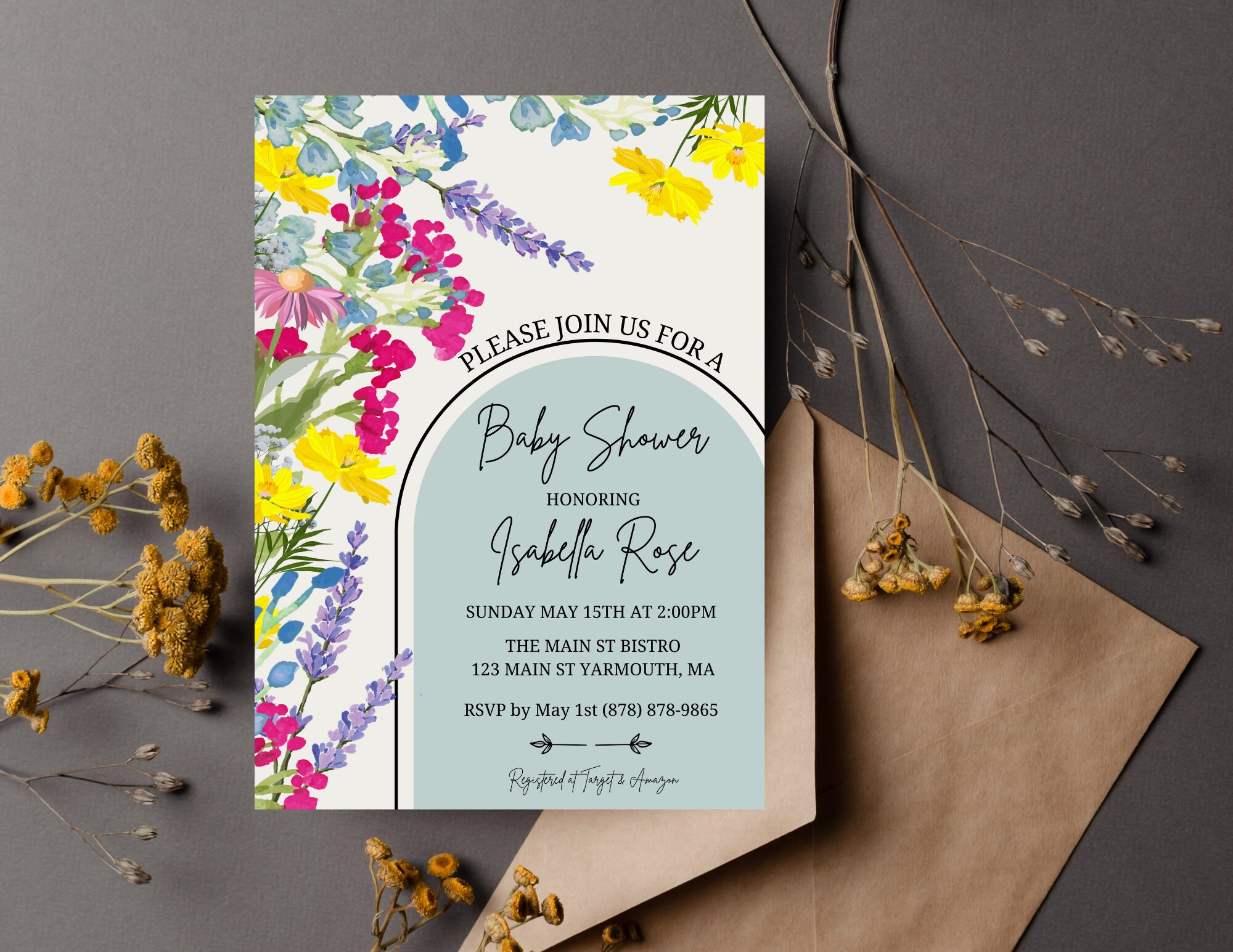 Garden Flowers Baby Shower Invitation Bundle, Template Suite DOWNLOAD ...