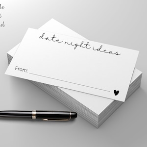 Ideas para una cita romántica - Tarjetas para una despedida de soltera o fiesta de aniversario - Tarjetas de presentación pequeñas para frascos o cajas de citas - Tarjeta imprimible para una cita romántica