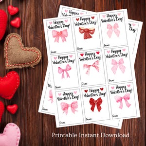 Tarjetas de San Valentín con lazos para imprimir, tarjetas de San Valentín para imprimir con estilo, tarjetas de San Valentín editables para el aula, tarjetas de San Valentín, San Valentín