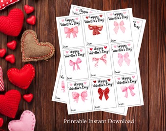 Printable Bow Valentine's Day Cards,Preppy Printable Valentine's Day Cards, Editable Classroom Valentine Cards, Valentine Cards,valentines