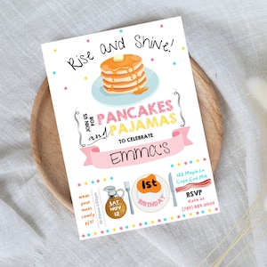 Pancakes and Pajamas Party Birthday Invitation, Digital File, Printable, Custom, Pancake Party Invite, Pajama Party, Sleepover Party