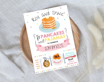 Pfannkuchen und Pyjamas Party Einladung Geburtstag, digitale Datei, bedruckbar, Custom, Pfannkuchen Party einladen, Pyjama Party, Sleepover Party