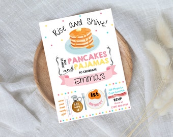 Pfannkuchen und Pyjamas Party Einladung Geburtstag, digitale Datei, bedruckbar, Custom, Pfannkuchen Party einladen, Pyjama Party, Sleepover Party