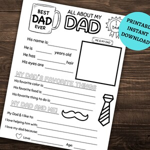 Father&#39;s Day Gift All About My Dad Printable | Dad&#39;s Birthday Gift | Personalized Dad Gift from Kids | Instant Download