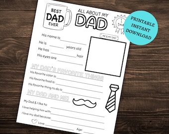 Father's Day Printable Questionnaire: All About My Dad Coloring Page (PDF Download)