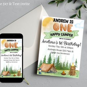 Editable Happy Camper Invitation, One Happy Camper Birthday Invitation, First Birthday invite, One Happy Camper, 1st Birthday, printable