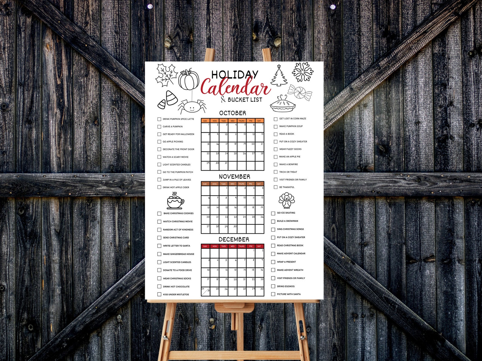 Printable Fall Calendar Poster, Fall Activities Calendar, Autumn ...