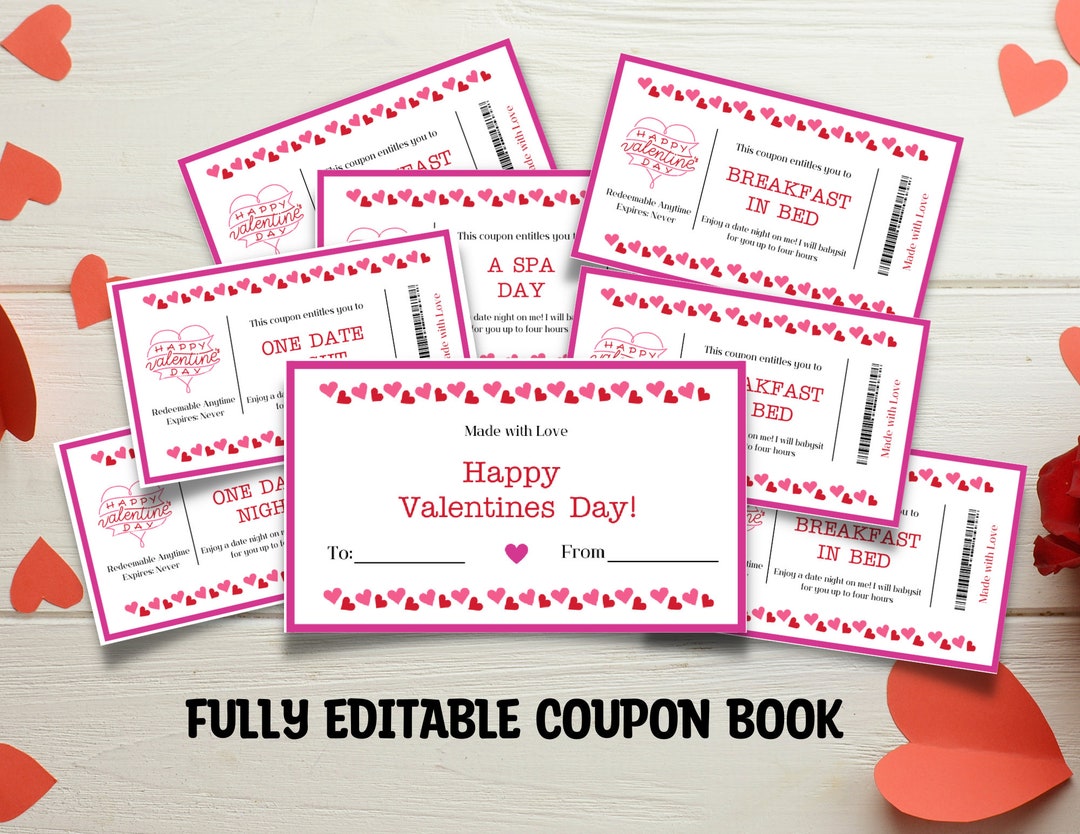 Love Coupon Book for Her, Printable Love Coupons, Editable Love Coupons, Birthday Gift for Her ...