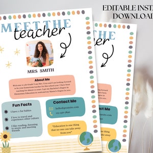 Conoce al maestro editable I Conoce al maestro Plantilla Boho I Maestro editable I Paquete de maestros I Plantilla Canva I Conoce a la noche del maestro