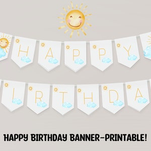 Sun Happy Birthday Banner First Trip Around the Sun Bunting Sunshine Banner Sunshine Birthday Decor Neutral Garland PRINTABLE Birthday