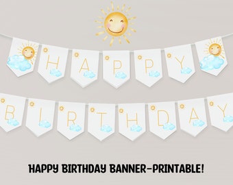 Sun Happy Birthday Banner Erste Reise um die Sonne Wimpelkette Sonnenschein Banner Sonnenschein Geburtstag Dekor Neutral Girlande DRUCKBAR Geburtstag