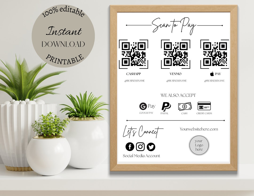 Editable Scan Code Editable Scan to Pay Card, Editable Canva Template, QR Code Sign ...