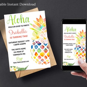 1st Luau Birthday Invitation Template, Luau First Birthday Invitation, Tropical Birthday Invitation, Aloha Birthday Invitation Palm ,