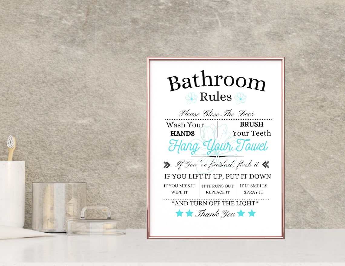 Bathroom Rules Sign printable Signbathroom Decordigital Etsy